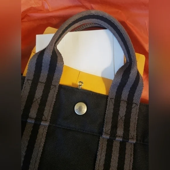 Hermès Herline Fourre Tout PM Gray/Black Tote Bag Small w COA - Picture 2 of 11